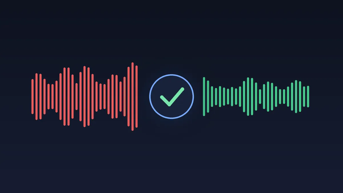 Two sound waves, a red one and a green one, with a check mark between them.